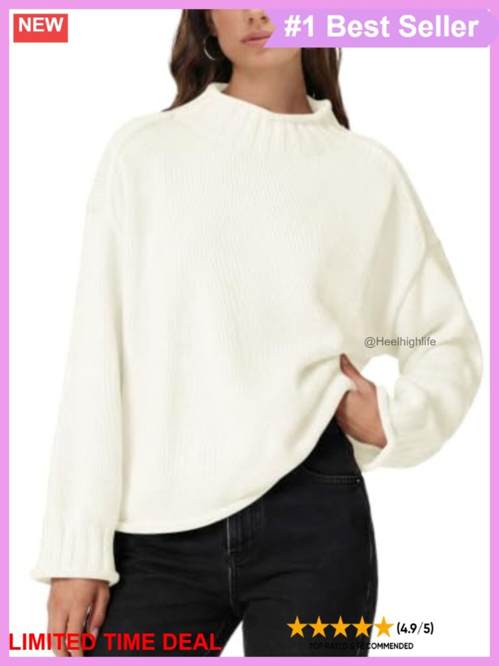 Cotton Blend Mock Neck Long Sleeve Pullover Sweater